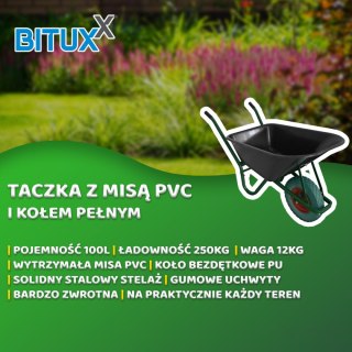 CZARNA BUDOWLANA TACZKA OGRODOWA PVC JEDNOKOŁOWA Z ZIELONYM KOŁEM PU 100L