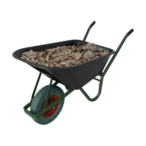 CZARNA BUDOWLANA TACZKA OGRODOWA PVC JEDNOKOŁOWA Z ZIELONYM KOŁEM PU 100L