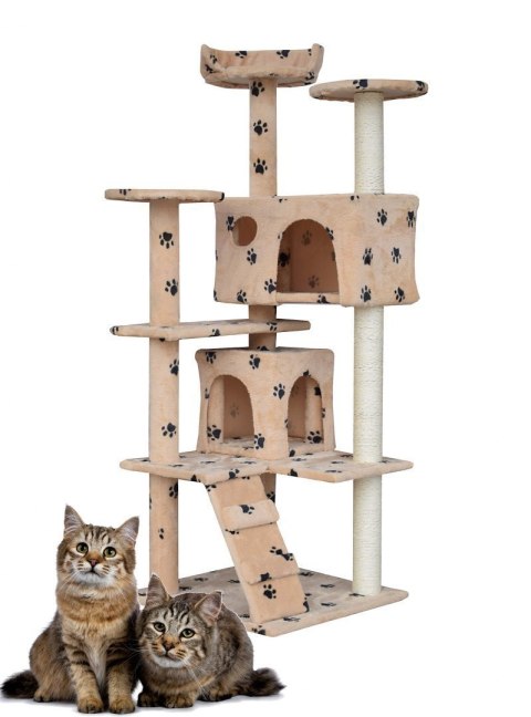 DRAPAK DLA KOTA 133CM BEŻOWY W ŁAPKI 2 DOMKI PLATFORMY WIDOKOWE