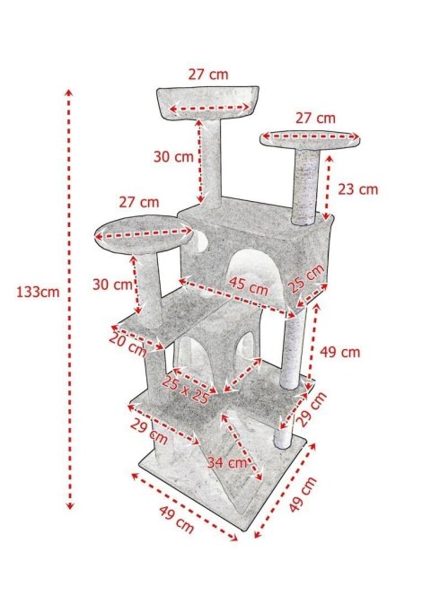 DRAPAK DLA KOTA 133CM BEŻOWY W ŁAPKI 2 DOMKI PLATFORMY WIDOKOWE