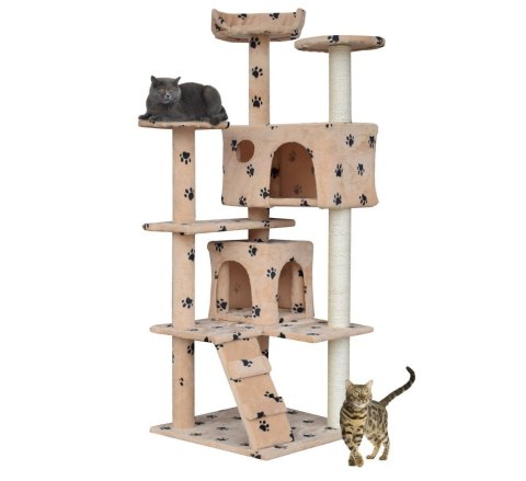 DRAPAK DLA KOTA 133CM BEŻOWY W ŁAPKI 2 DOMKI PLATFORMY WIDOKOWE