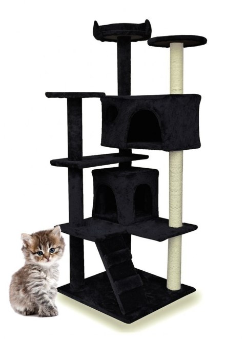 DRAPAK DLA KOTA 133CM CZARNY DRZEWKO Z ZABAWKAMI PLATFORMY WIDOKOWE