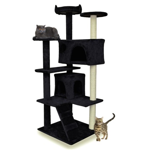 DRAPAK DLA KOTA 133CM CZARNY DRZEWKO Z ZABAWKAMI PLATFORMY WIDOKOWE