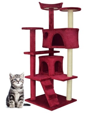 DRAPAK DLA KOTA 133CM CZERWONY WYGODNY KOMFORTOWY Z 2 DOMKAMI