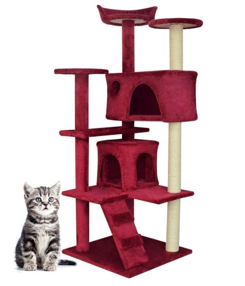 DRAPAK DLA KOTA 133CM CZERWONY WYGODNY KOMFORTOWY Z 2 DOMKAMI