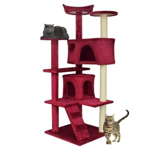 DRAPAK DLA KOTA 133CM CZERWONY WYGODNY KOMFORTOWY Z 2 DOMKAMI