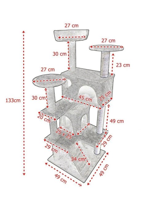DRAPAK DLA KOTA 133CM DRZEWKO DOMEK BEŻOWY WIEŻA TWIERDZA DOMKI