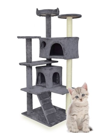 DRAPAK DLA KOTA 133CM JASNO-SIWY DRZEWKO + 2 DOMKI LOKUM WIEŻA