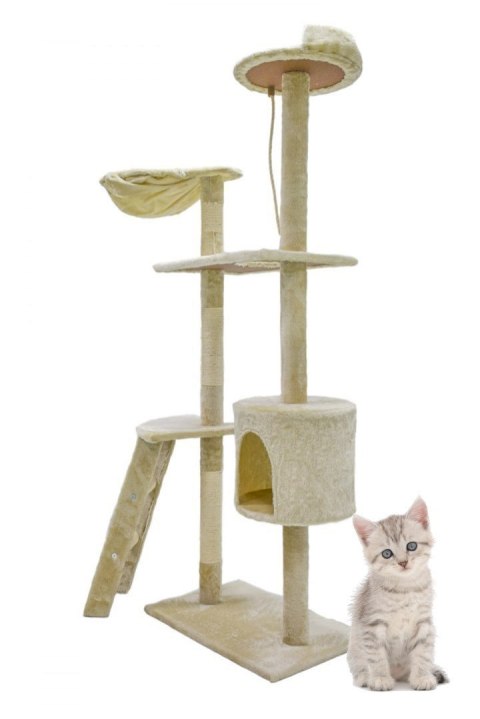 DRAPAK DLA KOTA 145 CM BEŻOWY DRZEWKO DLA KOTKA ZABAWKA LEGOWISKO