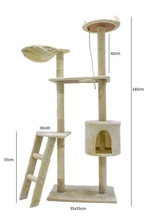 DRAPAK DLA KOTA 145 CM BEŻOWY DRZEWKO DLA KOTKA ZABAWKA LEGOWISKO