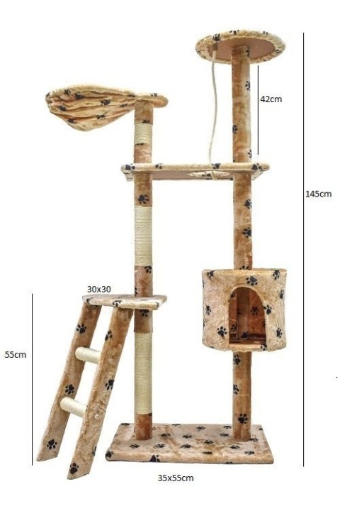 DRAPAK DLA KOTA 145 CM BEŻOWY W ŁAPKI ZABAWKA DLA KOTÓW LEGOWISKO PLAC ZABAW