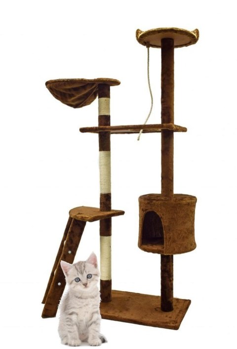 DRAPAK DLA KOTA 145 CM BRĄZOWY DRZEWKO DLA KOTÓW LEGOWISKO