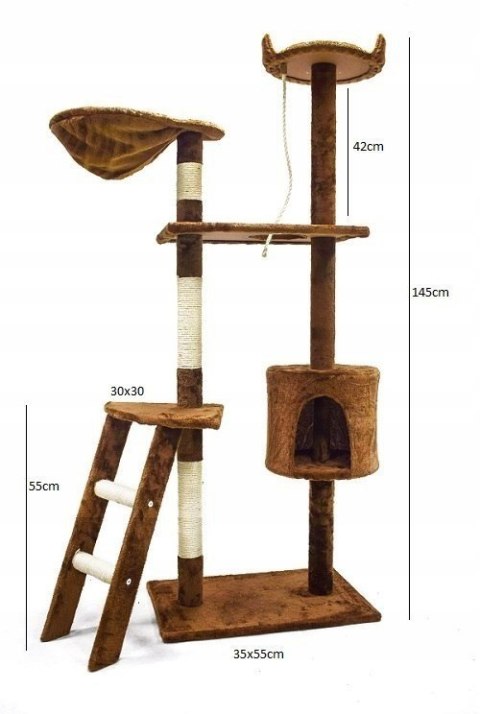 DRAPAK DLA KOTA 145 CM BRĄZOWY DRZEWKO DLA KOTÓW LEGOWISKO