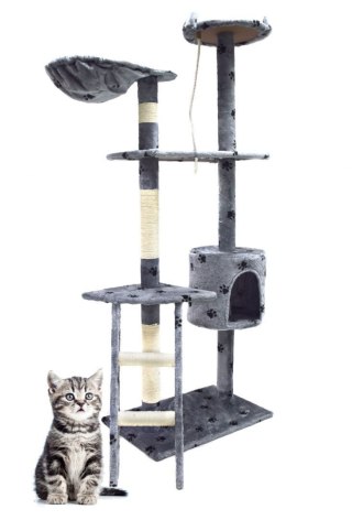 DRAPAK DLA KOTA 145 CM JASNOSZARY W ŁAPKI LEGOWISKO DRZEWKO DLA KOTKA KOTÓW