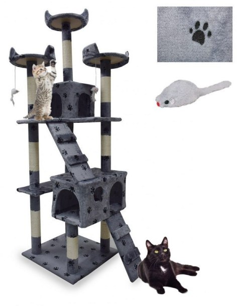 DRAPAK DLA KOTA 170 CM SZARY W ŁAPKI DUŻE DRZEWKO SIZALOWE SŁUPKI BITUXX