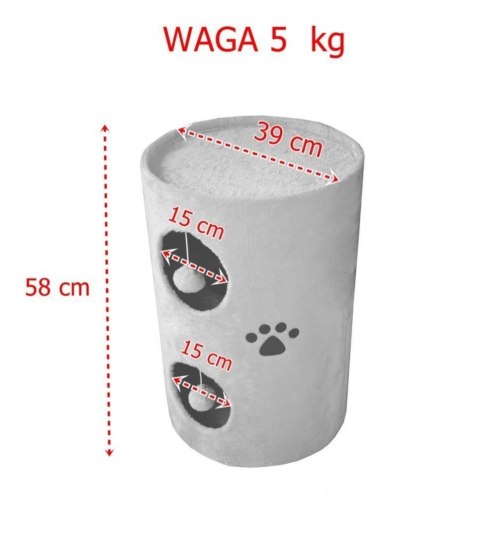 DRAPAK DLA KOTA BEŻOWY TUBA 58CM WIEŻA LEGOWISKO 2 POMPONY LOKUM
