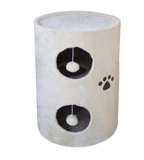 DRAPAK DLA KOTA BEŻOWY TUBA 58CM WIEŻA LEGOWISKO 2 POMPONY LOKUM