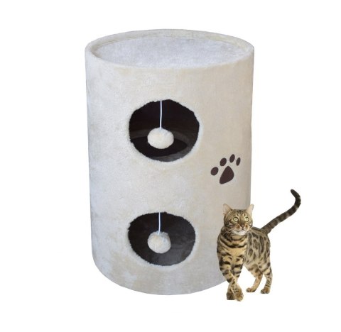 DRAPAK DLA KOTA BEŻOWY TUBA 58CM WIEŻA LEGOWISKO 2 POMPONY LOKUM