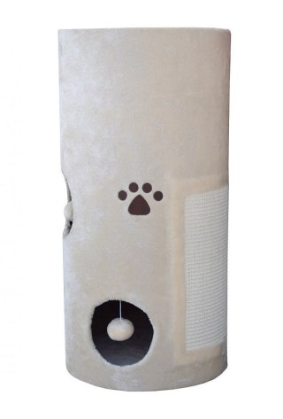 DRAPAK DLA KOTA TUBA 78CM LEGOWISKO 3 OTWORY BEŻOWY PLUSZ POMPONY