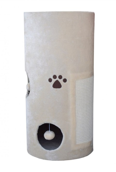 DRAPAK DLA KOTA TUBA 78CM LEGOWISKO 3 OTWORY BEŻOWY PLUSZ POMPONY