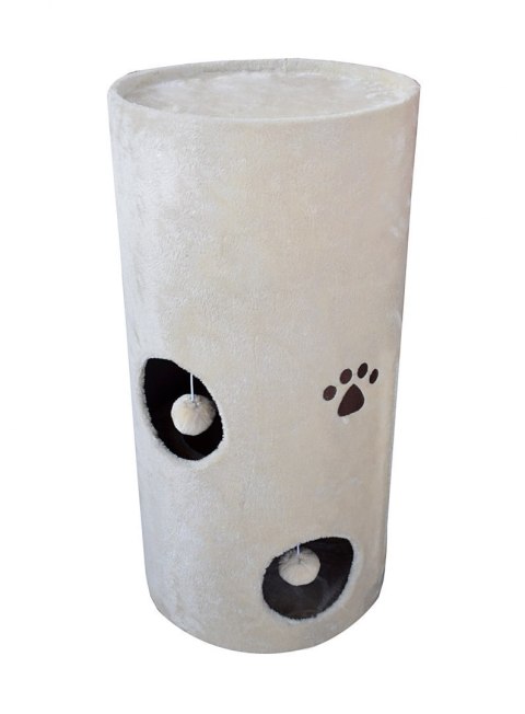 DRAPAK DLA KOTA TUBA 78CM LEGOWISKO 3 OTWORY BEŻOWY PLUSZ POMPONY