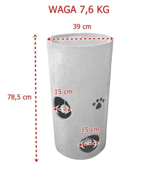 DRAPAK DLA KOTA TUBA 78CM LEGOWISKO 3 OTWORY BEŻOWY PLUSZ POMPONY