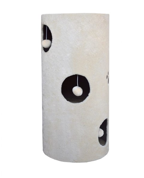 DRAPAK DLA KOTA TUBA 78CM LEGOWISKO 3 OTWORY BEŻOWY PLUSZ POMPONY