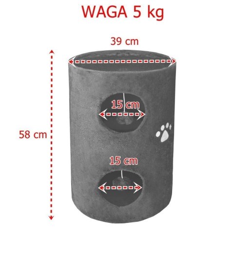 DRAPAK DLA KOTA TUBA WIEŻA 58CM SIWA PLUSZ LOKUM DOM MATA DO SPANIA PLATFORMA