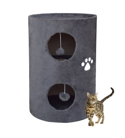 DRAPAK DLA KOTA TUBA WIEŻA 58CM SIWA PLUSZ LOKUM DOM MATA DO SPANIA PLATFORMA