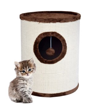 DRAPAK TUBA DLA KOTA 50CM BEŻOWO-BRĄZOWA Z OTWOREM I POMPONEM SIZALOWA