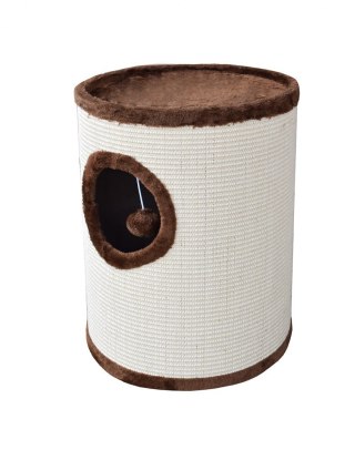 DRAPAK TUBA DLA KOTA 50CM BEŻOWO-BRĄZOWA Z OTWOREM I POMPONEM SIZALOWA