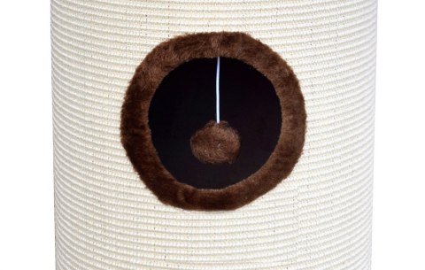 DRAPAK TUBA DLA KOTA 50CM BEŻOWO-BRĄZOWA Z OTWOREM I POMPONEM SIZALOWA