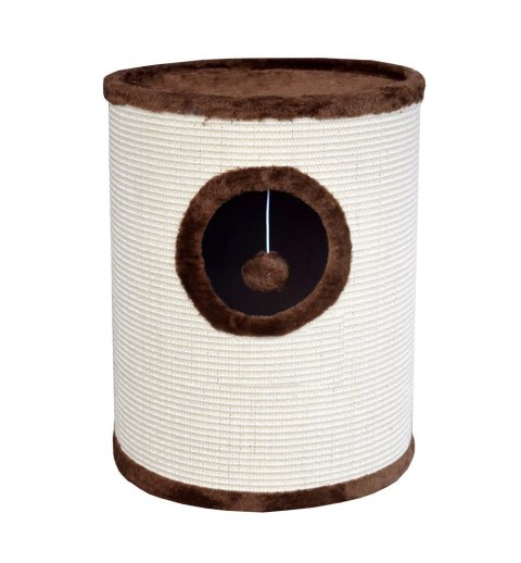 DRAPAK TUBA DLA KOTA 50CM BEŻOWO-BRĄZOWA Z OTWOREM I POMPONEM SIZALOWA