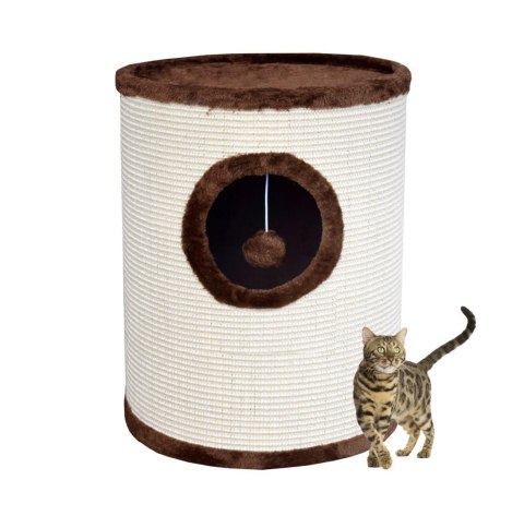 DRAPAK TUBA DLA KOTA 50CM BEŻOWO-BRĄZOWA Z OTWOREM I POMPONEM SIZALOWA