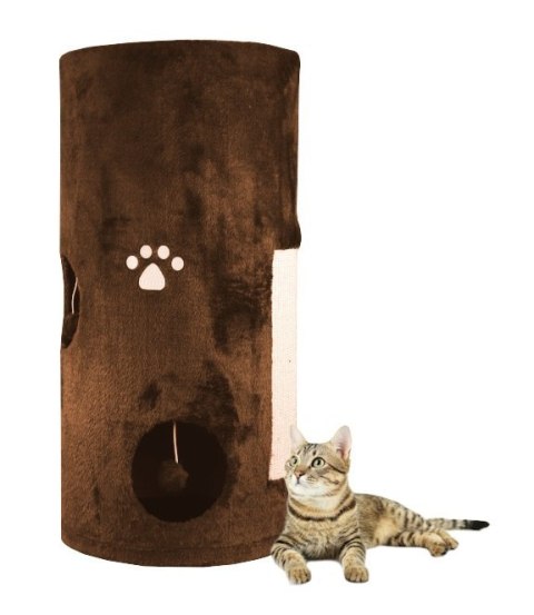 DRAPAK WIEŻA 78 CM BRĄZOWA TUBA PLUSZOWA Z OTWORAMI I POMPONAMI W ŁAPKI