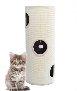 DRAPAK WIEŻA TUBA 100CM DLA KOTA LEGOWISKO BEŻOWA POKRYCIE SIZALOWE