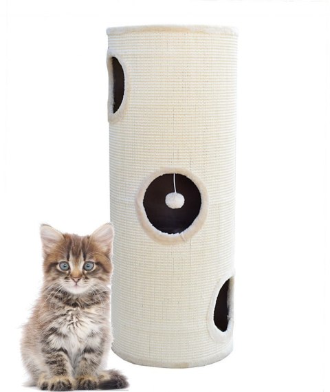 DRAPAK WIEŻA TUBA 100CM DLA KOTA LEGOWISKO BEŻOWA POKRYCIE SIZALOWE