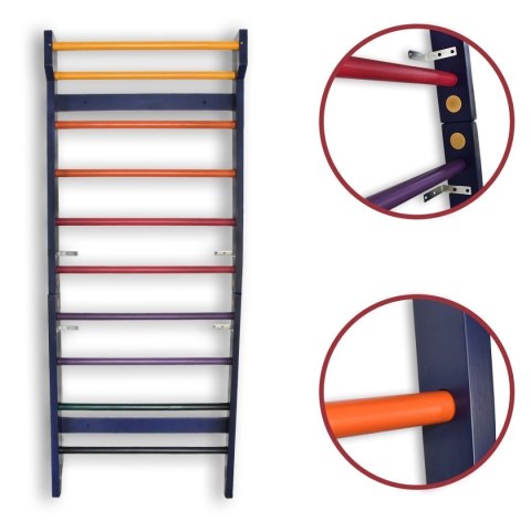 Drabinka gimnastyczna drewniana do ćwiczeń i rehabilitacji 195cm kolorowa dla dzieci