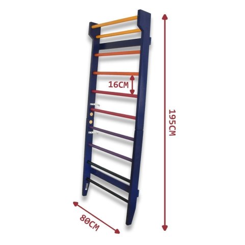Drabinka gimnastyczna drewniana do ćwiczeń i rehabilitacji 195cm kolorowa dla dzieci