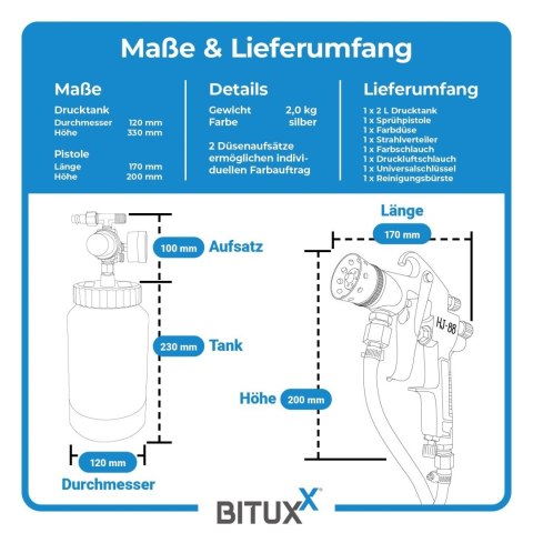Pneumatyczny pistolet natryskowy 2 L z metalowym zbiornikiem – zestaw do malowania farb, lakierów i dekoracji