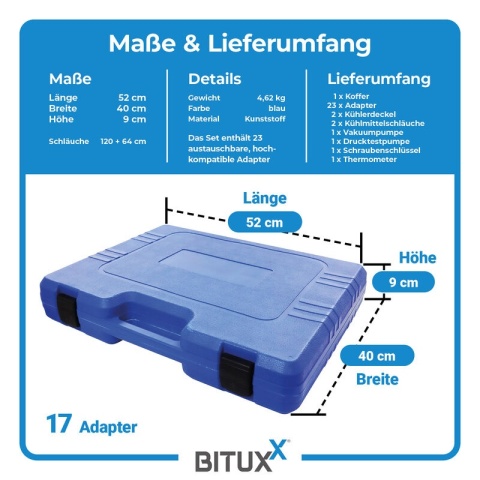 Bituxx 34‑częściowy tester układu chłodzenia – ciśnieniowy test szczelności i napełnianie chłodnicy