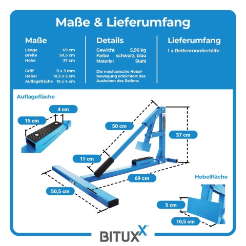 BITUXX – Ręczna montażownica / zmieniarka do opon szybka i prosta wymiana opon w domu czy warsztacie