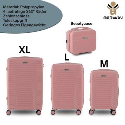 Zestaw 4 walizek podróżnych z beautycase - twarda skorupa, kółka 360° TSA