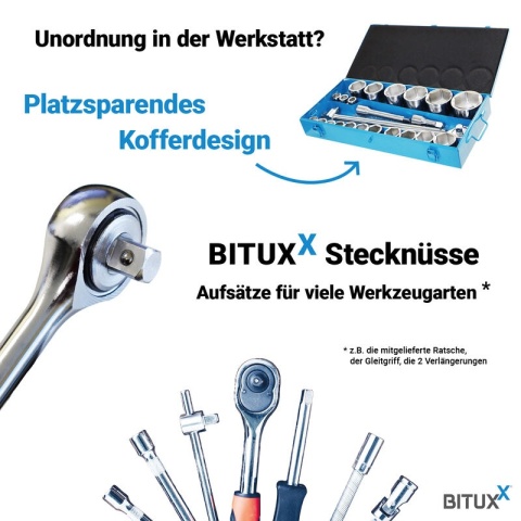 Bituxx zestaw kluczy nasadowych 3/4″ – hartowana stal, komplet nasadek i grzechotka, profesjonalny zestaw warsztatowy