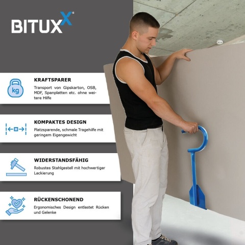 Bituxx Uchwyt do Przenoszenia Płyt Ergonomiczny Stalowy – Udźwig do 100 kg, Komfortowy Transport Materiałów