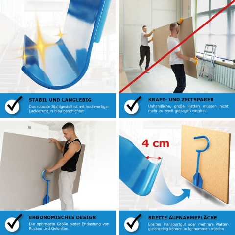 Bituxx Uchwyt do Przenoszenia Płyt Ergonomiczny Stalowy – Udźwig do 100 kg, Komfortowy Transport Materiałów