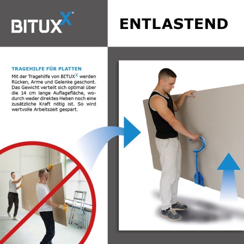 Bituxx Uchwyt do Przenoszenia Płyt Ergonomiczny Stalowy – Udźwig do 100 kg, Komfortowy Transport Materiałów