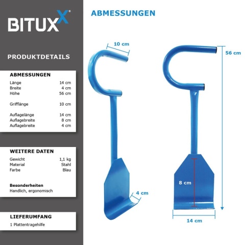 Bituxx Uchwyt do Przenoszenia Płyt Ergonomiczny Stalowy – Udźwig do 100 kg, Komfortowy Transport Materiałów
