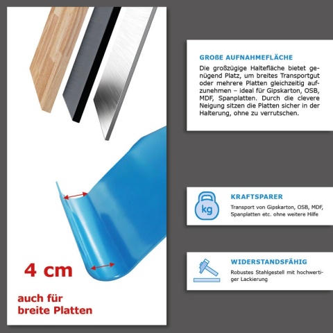 Bituxx Uchwyt do Przenoszenia Płyt Ergonomiczny Stalowy – Udźwig do 100 kg, Komfortowy Transport Materiałów
