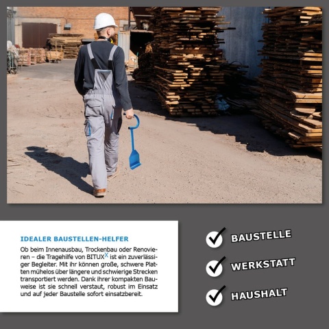 Bituxx Uchwyt do Przenoszenia Płyt Ergonomiczny Stalowy – Udźwig do 100 kg, Komfortowy Transport Materiałów